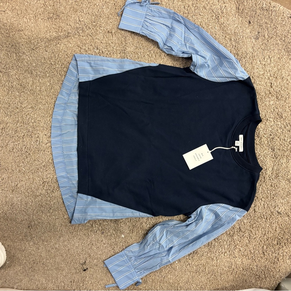 Navy and Blue Striped Sleeve Top